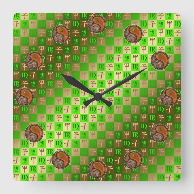 Reloj Cuadrado Virgo & Rata de Madera (Anverso)