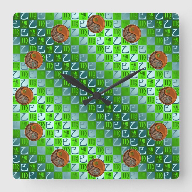 Reloj Cuadrado Virgo & Serpiente de Madera (Anverso)