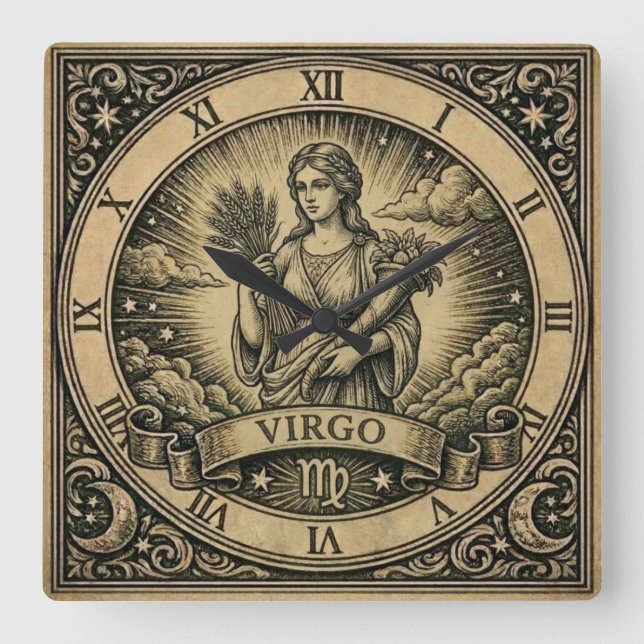 Reloj Cuadrado Virgo Vintage Zodiac Wall Clock (Anverso)