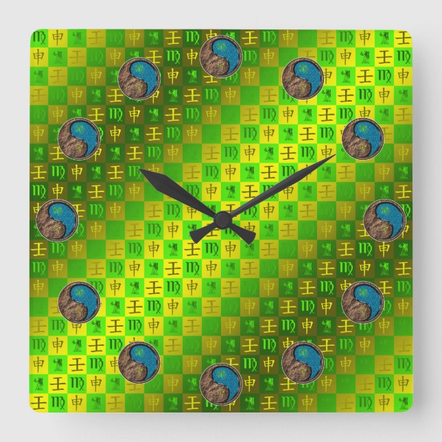 Reloj Cuadrado Virgo y Mono de Agua (Anverso)