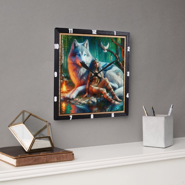 Reloj Cuadrado Visión Nativa: Sabiduría Antigua De La Luna (Oficina)