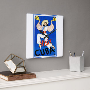 Reloj Cuadrado Visite La Habana, Cuba, Póster de viaje vintage Ma