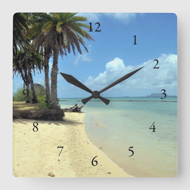 Reloj Cuadrado Vista al mar escénica hawaiana (Anverso)