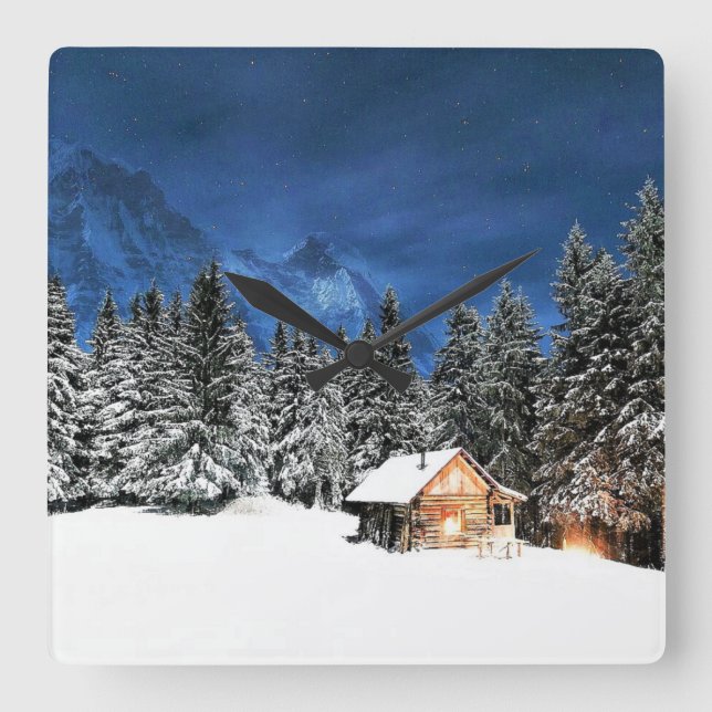 Reloj Cuadrado Vista de montaña de la cabina de registro (Anverso)