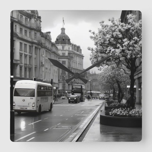 Reloj Cuadrado Vista elegante de la calle (Anverso)