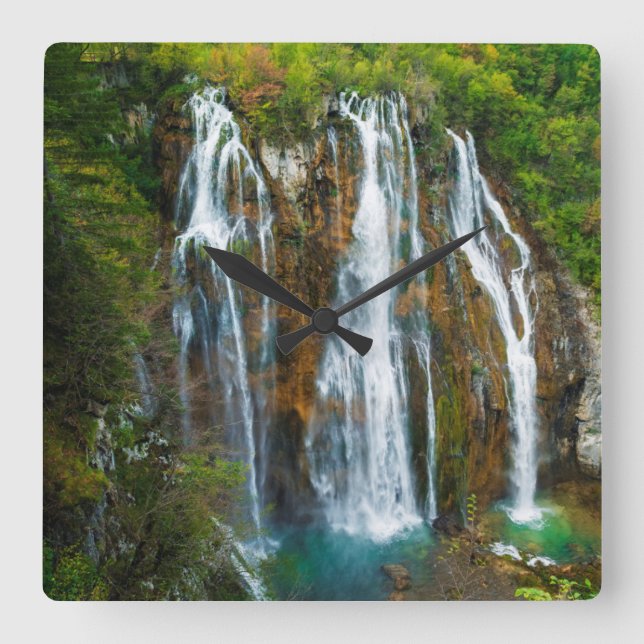 Reloj Cuadrado Vista elevada de la cascada, Croacia (Anverso)