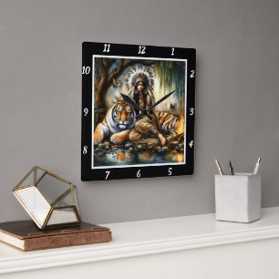 Reloj Cuadrado Vista nativa: El río del espíritu del tigre