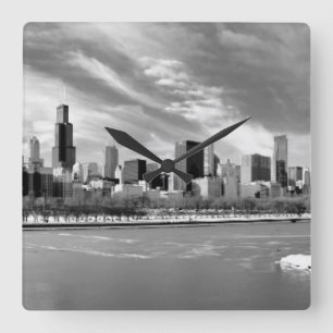 Reloj Cuadrado Vista panorámica del horizonte de Chicago en