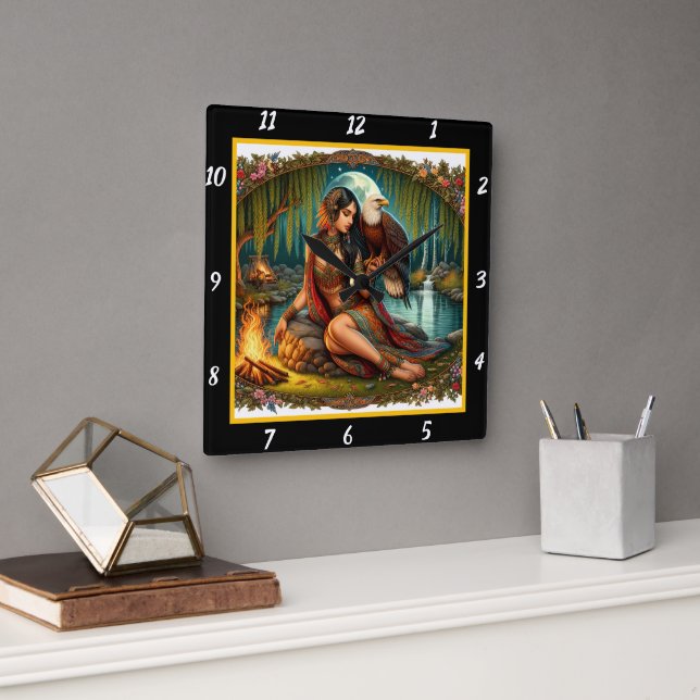 Reloj Cuadrado Vistas nativas: la sombra de la selva de águila (Oficina)