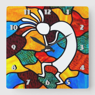 Reloj Cuadrado Vitral de Kokopelli
