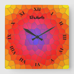 Reloj Cuadrado Vitral en la imitación roja púrpura azul