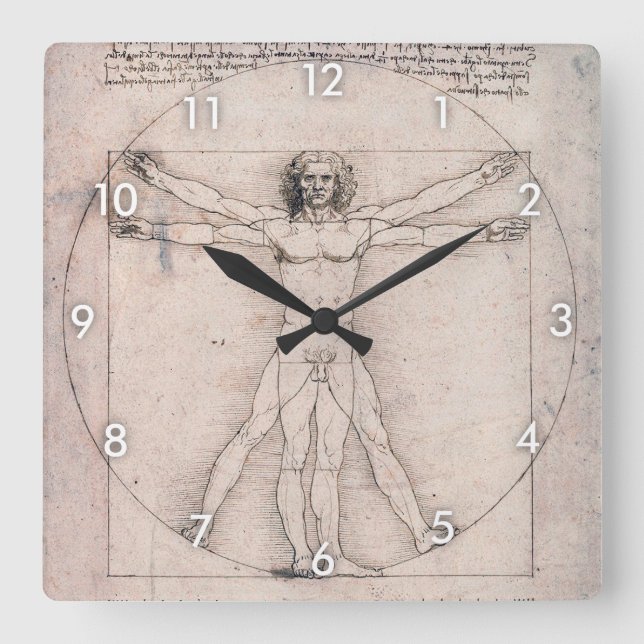 Reloj Cuadrado Vitruvian Man, Leonardo da Vinci (Anverso)