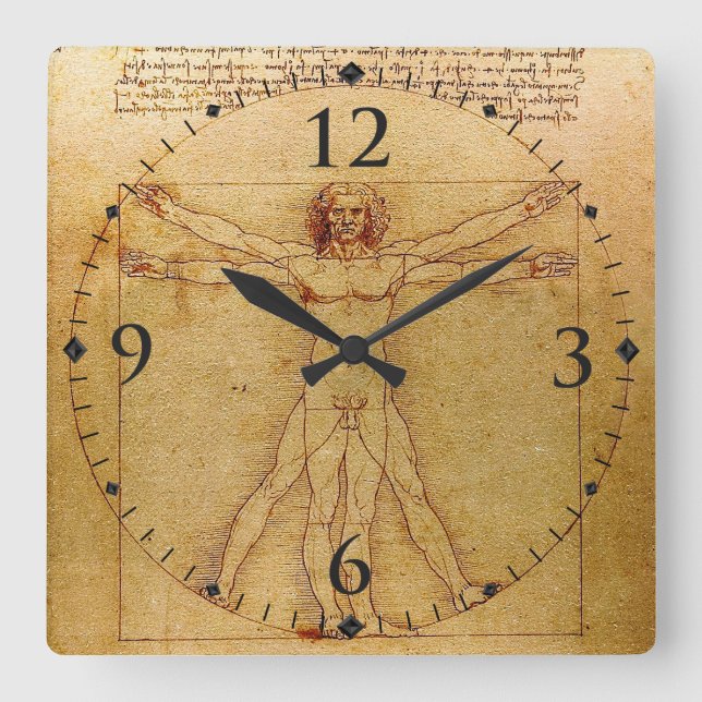 Reloj Cuadrado Vitruviano Por Leonardo Da Vinci (Anverso)