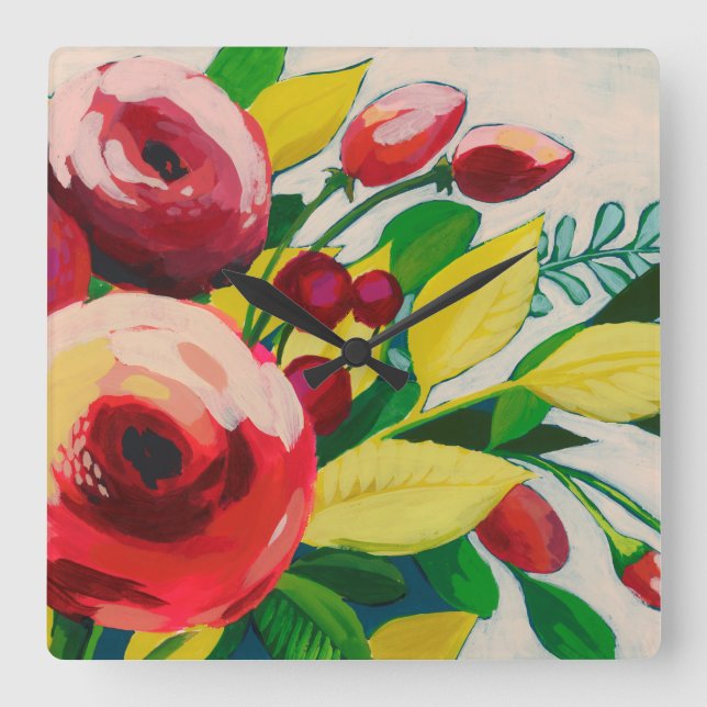 Reloj Cuadrado Vivacious Blooms (Anverso)