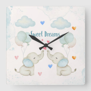 Reloj Cuadrado Vivero de Elefante Bebé Dulces Sueños