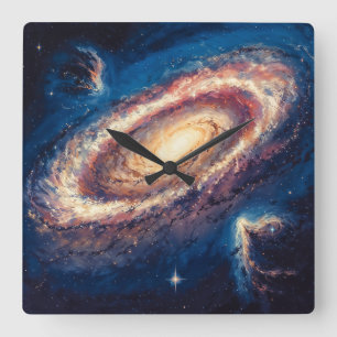 Reloj Cuadrado Vórtice Galáctico - Estilo de Arte de Ilustración 