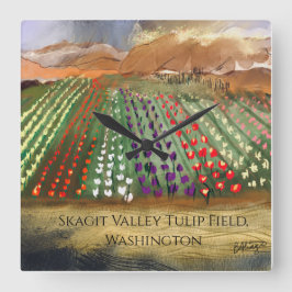 Reloj Cuadrado WA Skagit Valley Tulip Fields Soñando primavera