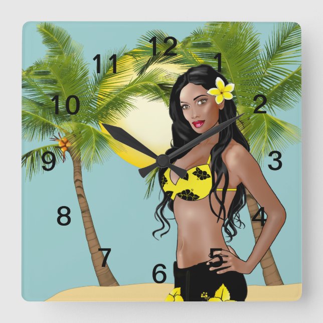 Reloj Cuadrado Wahine Pin-up Wall Clock Day Square (Anverso)
