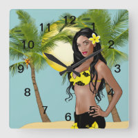 Wahine Pin-up Wall Clock Day Square