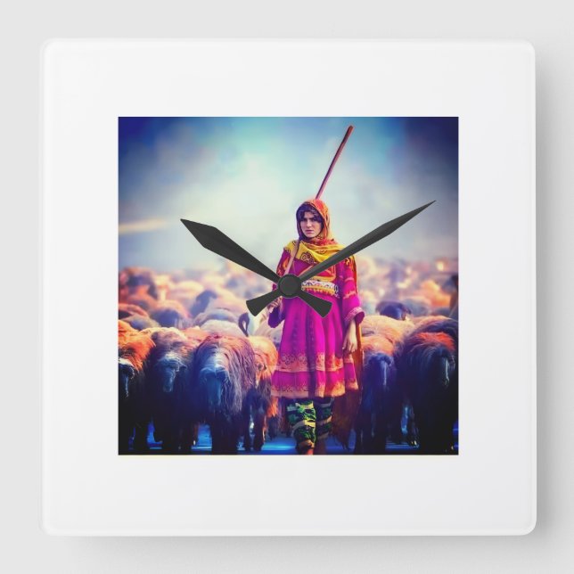 Reloj Cuadrado wall clock Afghan design (Anverso)