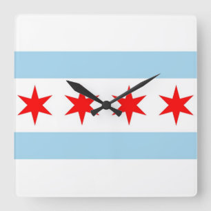 Reloj Cuadrado Wall Clock con Bandera de Chicago, Illinois, Estad