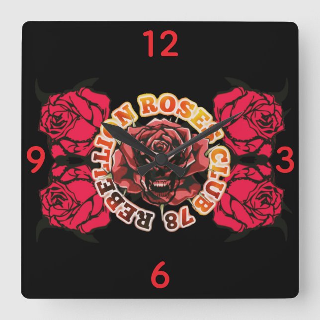 Reloj Cuadrado Wall Clock RebellionRosesClub78  (Anverso)