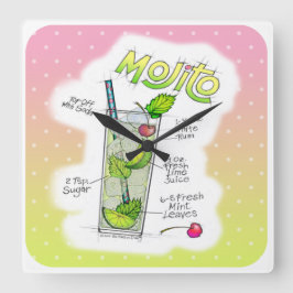 RELOJ CUADRADO WALL CLOCKS - MOJITO RECIPE COCKTAIL ART