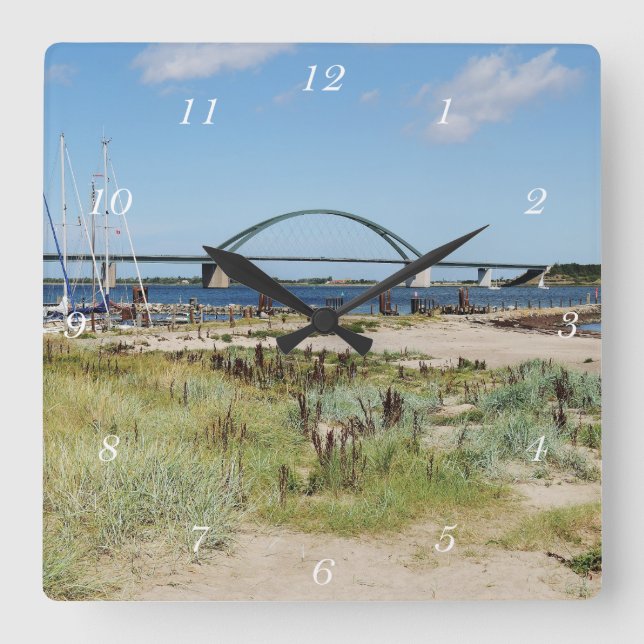 Reloj Cuadrado Wanduhr Fehmarnsundbrücke y Fehmarnsund (Anverso)