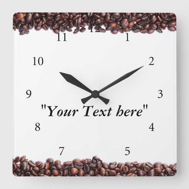 Reloj Cuadrado Wanduhr mit Kaffeebohnen Motiv und Textfeld (Anverso)
