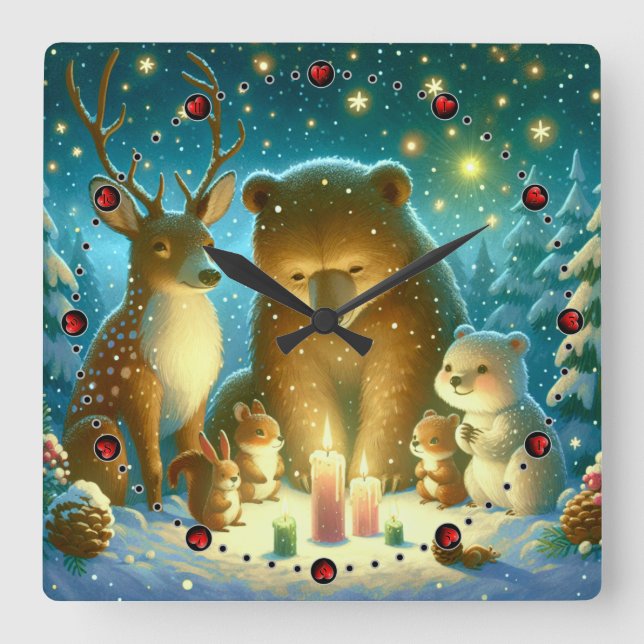 Reloj Cuadrado Wanduhr Reh und Bärchen Weihnachten Christmas  (Anverso)