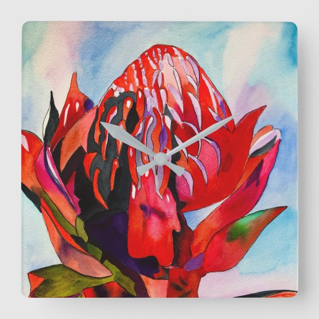Reloj Cuadrado Waratah Flor acuática nativa australiana (Anverso)