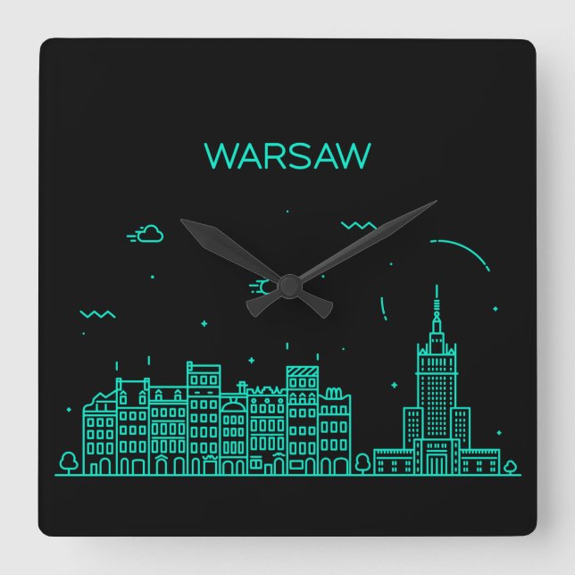 Reloj Cuadrado Warsaw skyline (Anverso)