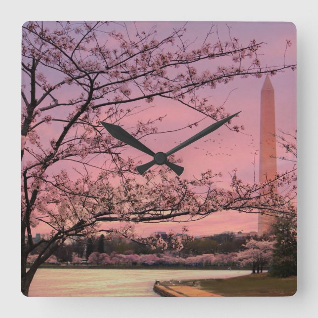 Reloj Cuadrado Washington Monument Cherry Blossom Festival (Anverso)
