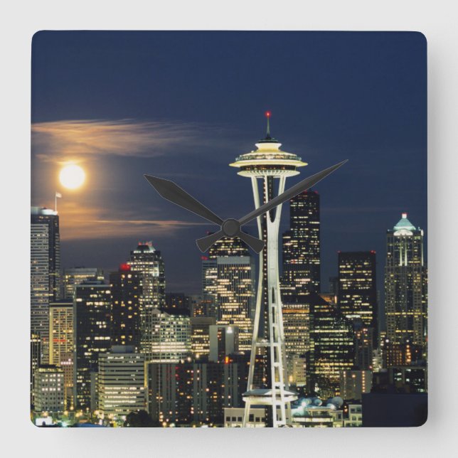 Reloj Cuadrado Washington, Seattle, Skyline at night from Kerry 1 (Anverso)