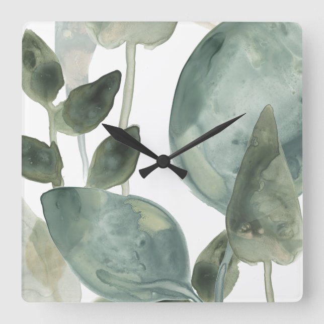 Reloj Cuadrado Water Leaves - Watercolor (Anverso)