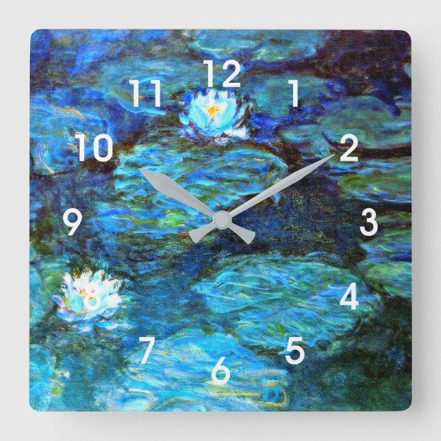 Reloj Cuadrado Water Lilies Blue, pintura de Claude Monet (Anverso)