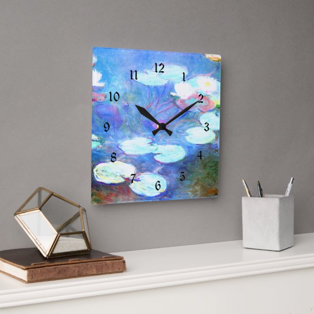Reloj Cuadrado Water Lilis, Pink - Hermoso arte de Claude Monet (Oficina)