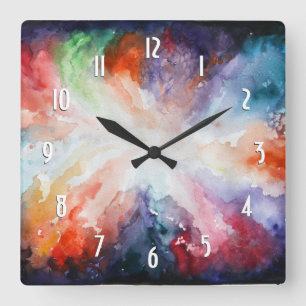 Reloj Cuadrado Watercolor Abstract Modern Art Color Clouds Square