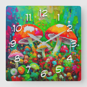 Reloj Cuadrado Watercolor Abstract Mushrooms