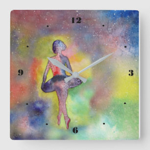 Reloj Cuadrado Watercolor Ballerina Space Wall Clock