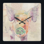 Reloj Cuadrado Watercolor Farm Collage Pig<br><div class="desc">Farm Collage Pig  Artist: Jennifer Goldberger</div>