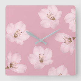 Reloj Cuadrado Watercolor Mauve Cherry Blossom Wall Clock