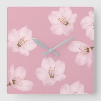 Reloj Cuadrado Watercolor Mauve Cherry Blossom Wall Clock
