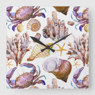 Reloj Cuadrado Watercolor Sea Life Pattern 4