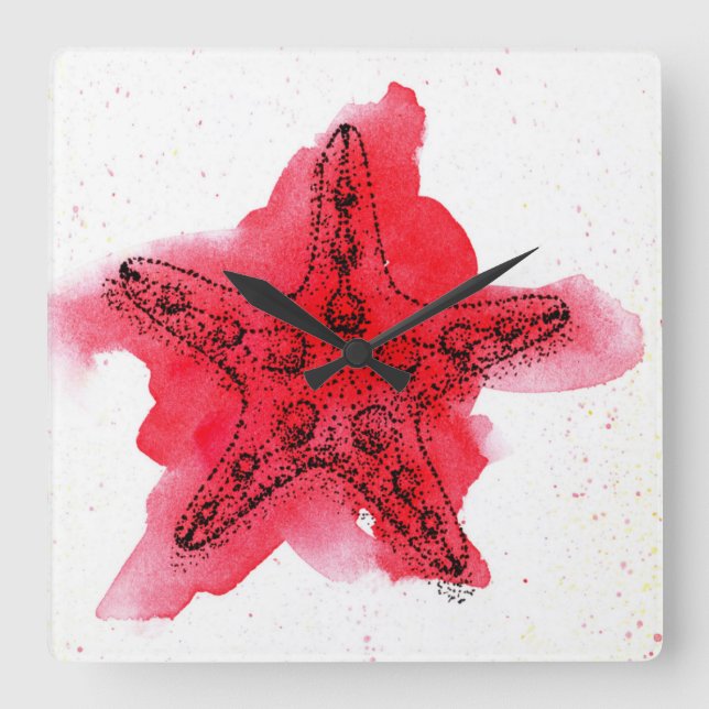 Reloj Cuadrado Watercolor Starfish (Anverso)