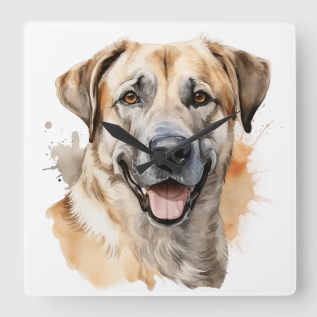 RELOJ CUADRADO WATERCOLOR TAN ANATOLIAN SHEPHERG DOG (Anverso)
