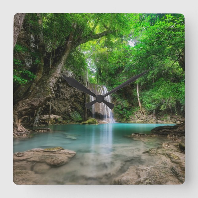 Reloj Cuadrado Waterfalls | Kanchanaburi, Thailand (Anverso)