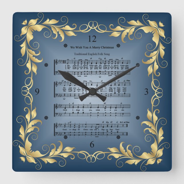 Reloj Cuadrado We Wish You A Merry Christmas ~ Sheet Music ~ (Anverso)