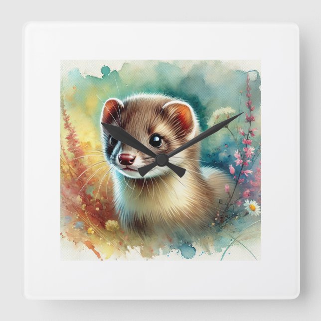 Reloj Cuadrado Weasel in Nature 290624AREF105 - Watercolor (Anverso)