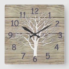 Reloj Cuadrado Weathered Driftwood with Tree Artwork